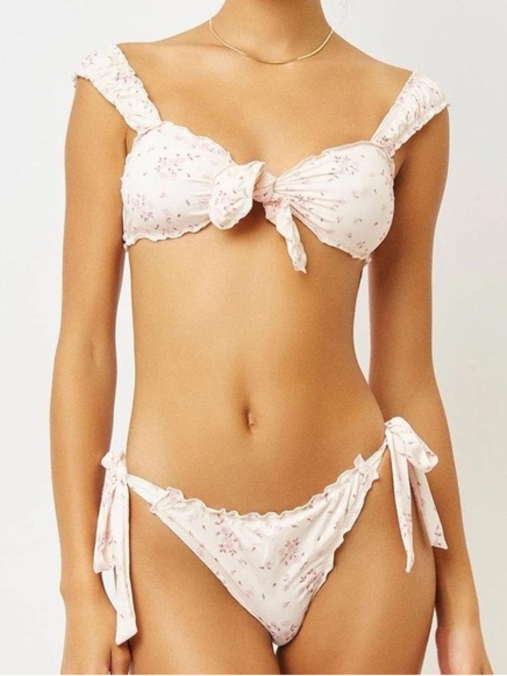 Frankie's Bikinis Light Pink Floral Tie-Front Bikini